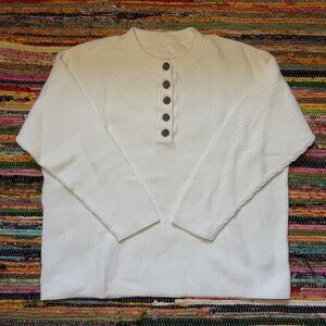 aerie white knit quarter button up size small
